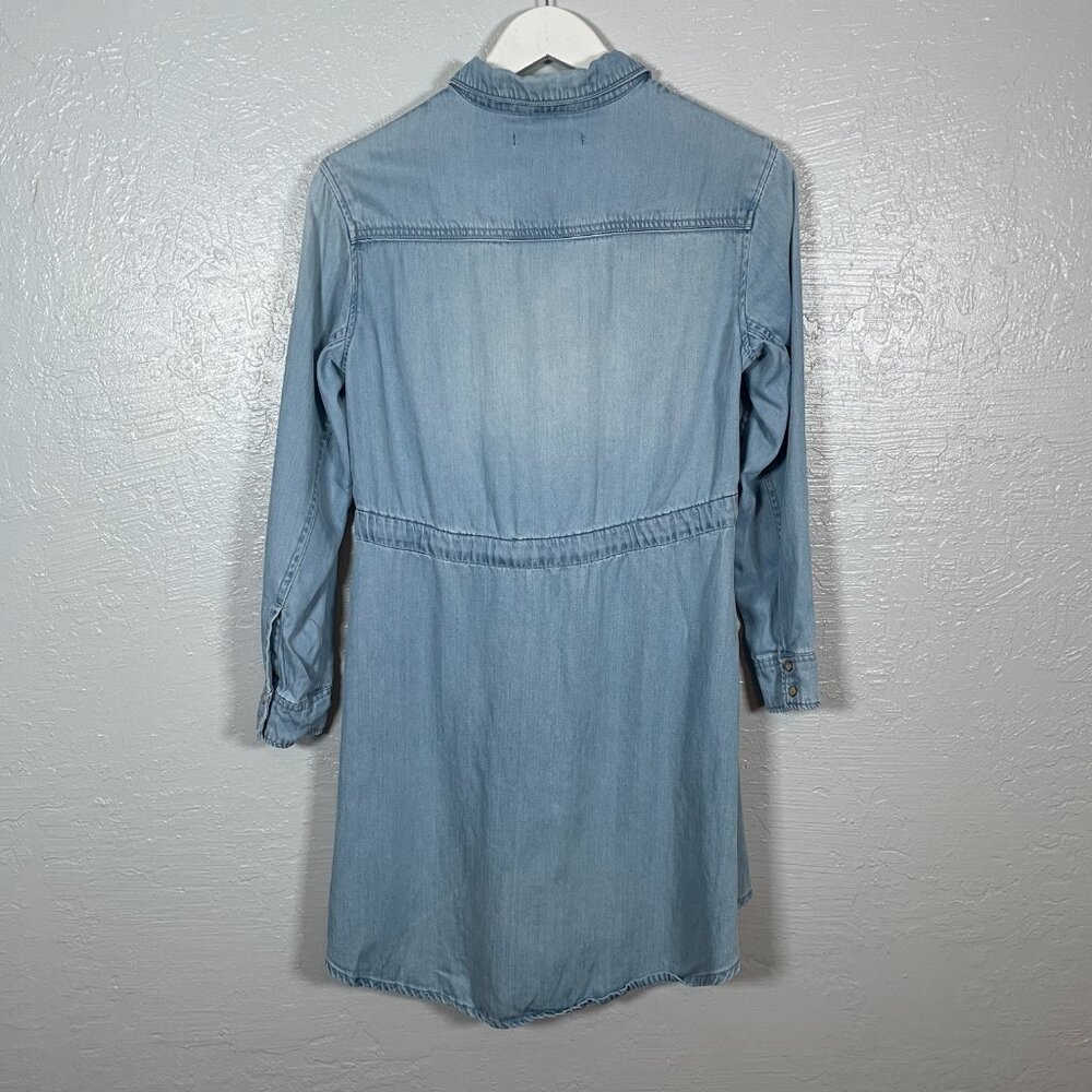 All Saints Women 2 Blue Denim Chambray Calla Bay Shirt Dress Snaps Tie Waist - Picture 4 of 8